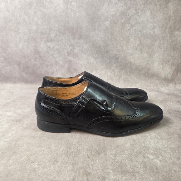 Santino Luciano Mens Blck Single Monk Strap Wingtip Brogue Dress Shoes C-360 8.5